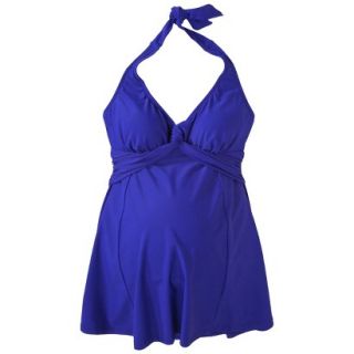 Womens Maternity Twist Front One Piece Swim Dress   Cobalt Blue XL