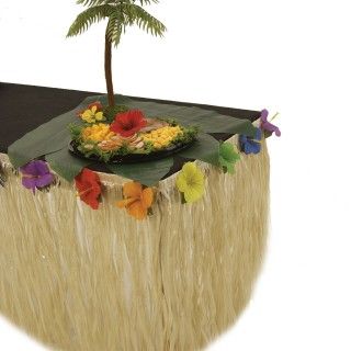 Table Skirt   Natural Nylon with Hibiscus Flowers