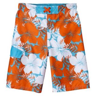 Boys Floral Swim Trunk   Orange/Blue L