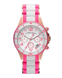 Rock Two Tone Silicone Chronograph Watch, Pink/White