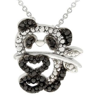 Sterling Silver Diamond Accent Panda Bear Necklace   Black