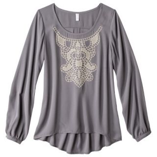Xhilaration Juniors Embroidered Top   Gray S(3 5)