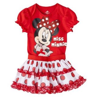 Disney Newborn Girls 2 Piece Minnie Mouse Bodysuit and Skirt Set   Red 0 3 M