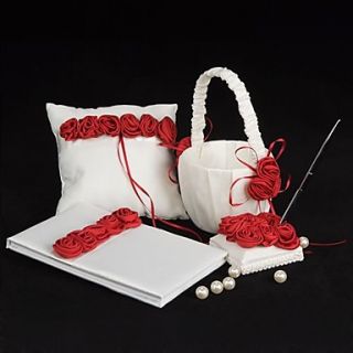 Bold Red Luxury Rose Lined Wedding Collection Set (4 Pieces)