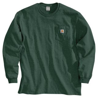 Carhartt Workwear Long Sleeve Pocket T Shirt   Hunter Green, 2XL, Tall Style,