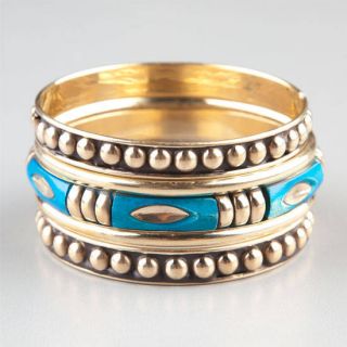 5 Piece Turquoise/Round Stud Bangle Set Gold One Size For Women 238922