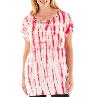 Alyx By Artisan Short Sleeve Tie Dyed Beaded Tee   Plus, Red, Womens