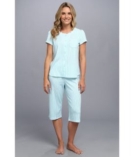 Karen Neuburger Kiss Me Kate S/S Cardigan Capri PJ Womens Pajama Sets (Blue)