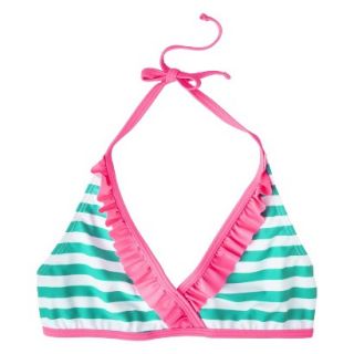 Girls Striped Halter Bikini Swim Top   Turquoise L