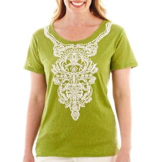 St. Johns Bay Short Sleeve Burnout Print Tee   Plus, Peridot, Womens