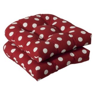 Outdoor 2 Piece Wicker Chair Cushion Set   Red/White Polka Dot