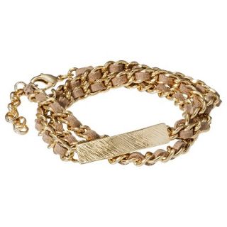 Triple Strand Chain Bracelet with Faux Leather Weave   Gold