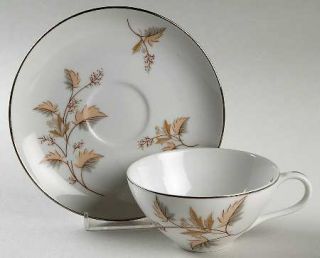 Royal Court Shelley Flat Cup & Saucer Set, Fine China Dinnerware   Gray & Tan Le