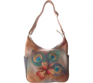 Womens Anuschka Hobo/Side Pockets   Premium Peacock Flower Hobo Handbags