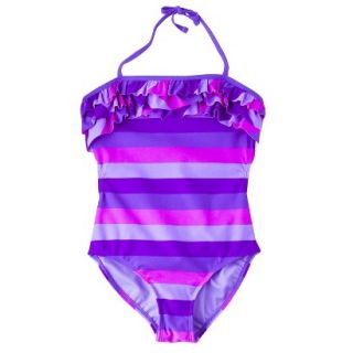 Girls 1 Piece Striped Swimsuit   Purple L