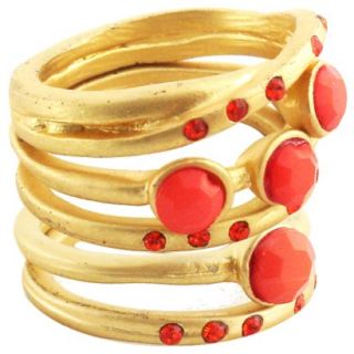 5Pc Coral Beads Matte Stack Rings   Pink ( 6 )