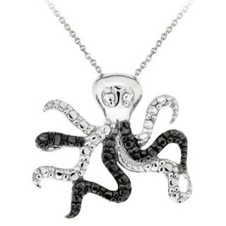 Sterling Silver Diamond/Accent Octopus Necklace   Black (18)