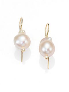 Mizuki 9MM 11MM Baroque Freshwater Pearl, Diamond & 14K Yellow Gold Earrings   P