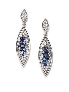 Pleve Blue Diamond, Sapphire & 18K White Gold Burst Marquis Drop Earrings   Whit