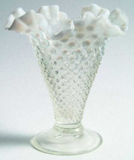 Fenton Hobnail French Opalescent 8 Inch Footed Double Crimped Vase   French Opal