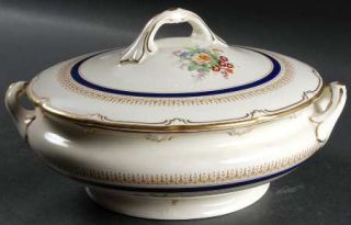 Royal Doulton Ascot Blue (Floral Center,Scallop Line) Round Covered Vegetable, F