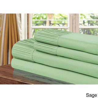 Chic Luxury Home Collection 4 piece Pleated Microfiber Sheet Set Green Size King