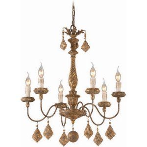 Troy Lighting TRY F3996 Aged Wood with Distress Gold Leaf Calais 6 Light Chandel