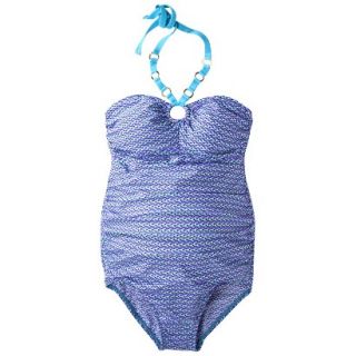 Womens Maternity Bandeau One Piece Swimsuit   Turquoise/White XL