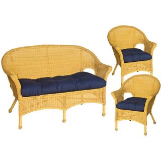 Royal Navy Blue Wicker Chair And Love Seat Cushions (set Of 3)