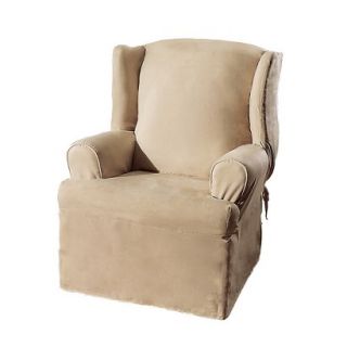 Sure Fit Soft Suede Wing Chair Slipcover   Taupe