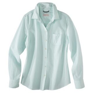 Merona Womens Plus Size Long Sleeve Button Down Shirt   Green/Cream 4