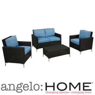 Angelohome Napa Springs Ocean Blue 4 Piece Indoor/outdoor Wicker Furniture Set