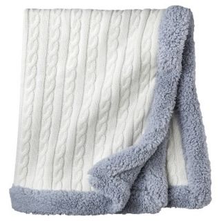 Heirloom Cable Knit Baby Blanket   Winter White with Grey Trim by Circo