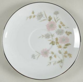 Noritake Barbara Saucer, Fine China Dinnerware   Pink & Gray Flowers,Tan & Green