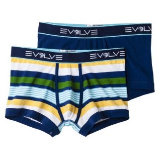 Evolve Mens 2pk Striped/Solid Trunks   Blue/Yellow   L