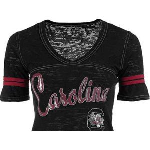 South Carolina Gamecocks Blue 84 NCAA Womens Gemmary Foil Vneck T Shirt
