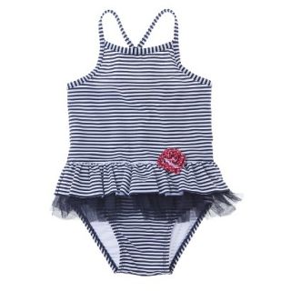 Circo Infant Toddler Girls 1 Piece Striped Tutu Swimsuit   Navy 2T