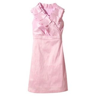 Womens Plus Size Shantung V Neck Ruffle Dress   Pink Lemonade   24W