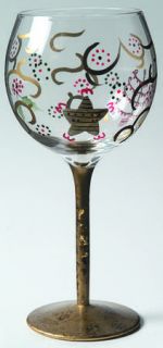 Pfaltzgraff Holiday Gold Water/Wine Goblet   Handpainted,Gold Tree&Scrolls,Dots