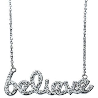 believe Pendant Necklace with Crystals   Silver/White