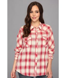 Roper Plus Size 8989 Ombre Plaid Shirt Womens Long Sleeve Button Up (Red)