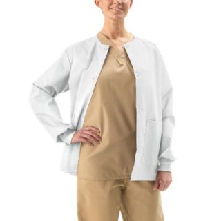 Medline Unisex Snap Front Warm Up Jacket with Two Pockets   White (X Large)