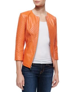 Ribbed Leather Jacket, Orange