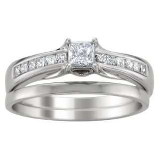 14K White Gold 5/8ctw Princess cut Diamond Bridal Set (HI, I1) Size 4.5