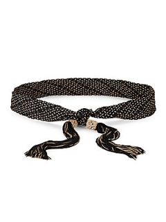 Ralph Lauren Blue Label Woven Tassel Belt   Black Gold