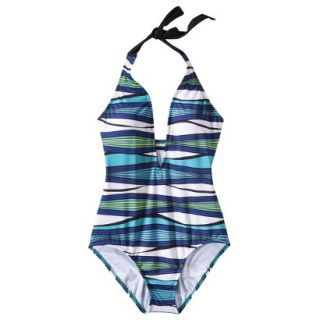 Clean Water Womens Stripe 1 Piece Swimsuit  Blue XL
