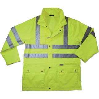 Ergodyne High Visibility Class 3 Rain Jacket   Lime, Small, Model 8365