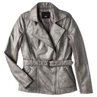 Mossimo Womens Faux Leather Belted Jacket  Metallic Grey L