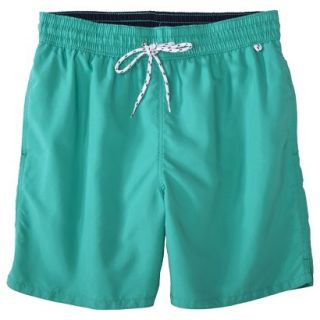Merona Mens 6 Elastic Waist Solid Swim Short   Turquoise XS