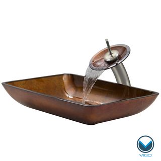 Vigo Rectangular Russet Glass Vessel Sink And Waterfall Faucet Set